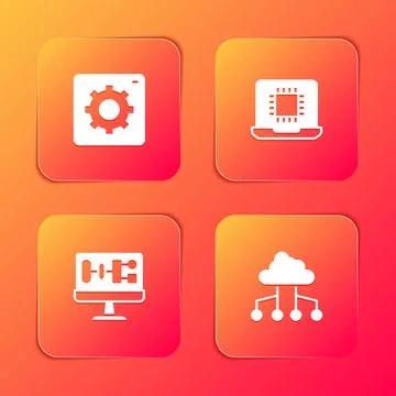 Set Computer api interface, Processor CPU, Algorithm and Network cloud conn.. Stock Illustration