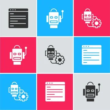 Set Computer api interface, Robot and setting icon. Vector 스톡 일러스트