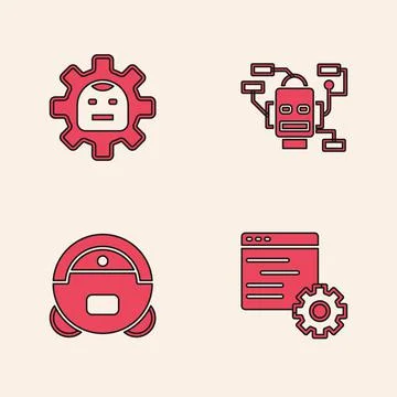 Set Computer api interface, Robot, and vacuum cleaner icon. Vector Stock Illustration