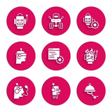 Set Computer api interface, Robot, Waiter robot, burned out, charging battery 스톡 일러스트