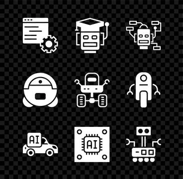Set Computer api interface, Robot, Autonomous smart car, Processor with Illustrazione stock
