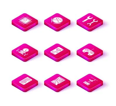 Set Computer api interface, Robot and time manager, Bot, Wireless Controlli.. Stock Illustration