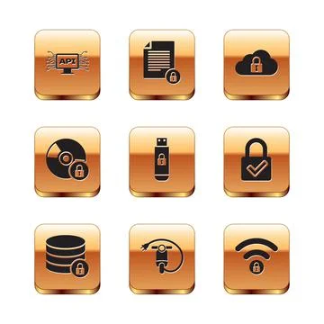 Set Computer api interface, Server security with lock, Electric scooter, USB 스톡 일러스트
