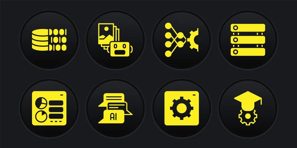 Set Computer api interface, Server, Data, Chat bot, Neural network, Artificial イラスト素材