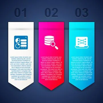 Set Computer api interface, Server and Neural network. Business infographic Stock Illustration