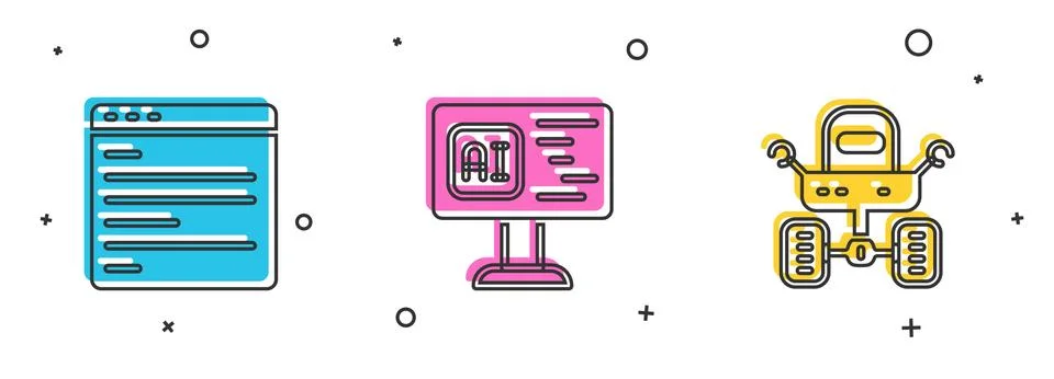 Set Computer api interface, Software and Mars rover icon. Vector Stock Illustration