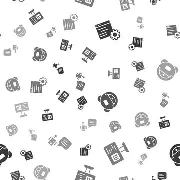 Set Computer api interface, Software, Robot vacuum cleaner and Bot on seamless Stock Illustration