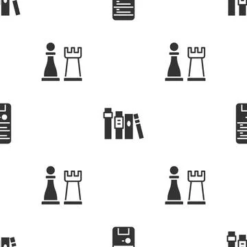 Set Computer, Book and Chess on seamless pattern. Vector 스톡 일러스트