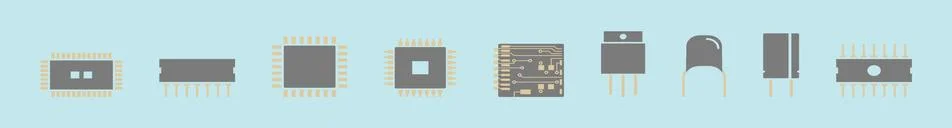 Set of computer chips cartoon icon design template with various models. 스톡 일러스트
