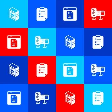 Set Computer, Clipboard with checklist, Software and monitor screen icon. Vector Illustrazione stock
