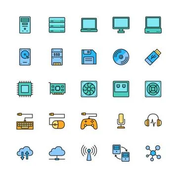 Set of Computer Components Color Line Icons. Server, Laptop, Monitor and more. Stock-Illustration