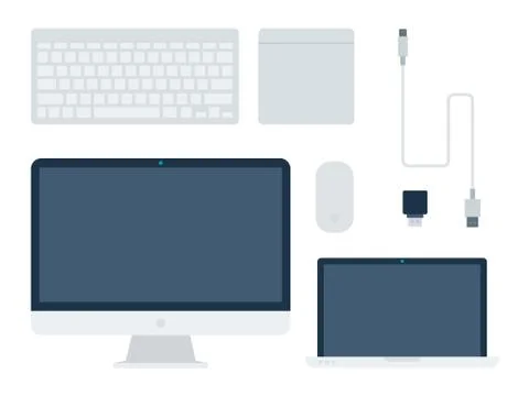 A set of computer components vector illustration in a flat design. Illustrazione stock