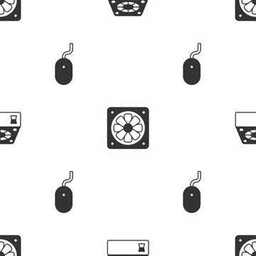Set Computer cooler, and mouse on seamless pattern. Vector Stock Illustration