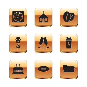 Set Computer cooler, Cake with burning candles, American Football ball, Glasses Illustrazione stock