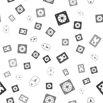 Set Computer cooler, , Hard disk drive HDD and mouse on seamless pattern. Vector 스톡 일러스트