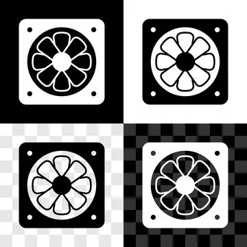 Set Computer cooler icon isolated on black and white, transparent backgroun.. 스톡 일러스트