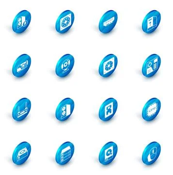 Set Computer cooler, RAM, random access memory, Case of computer, Video graphic Ilustración de archivo