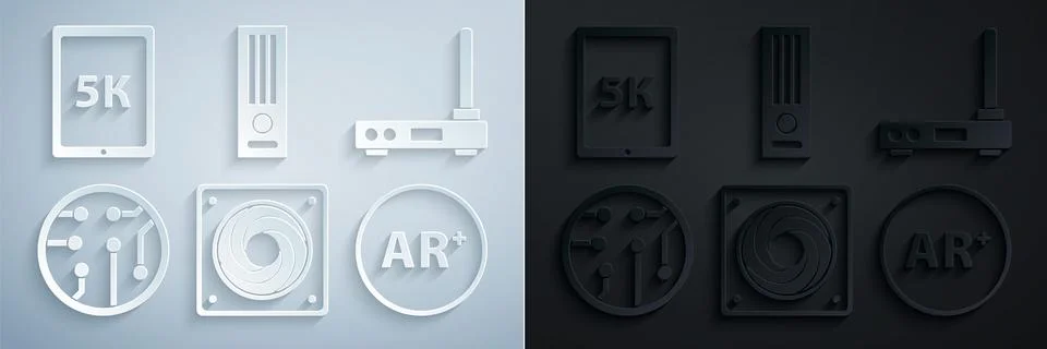 Set Computer cooler, Router and wi-fi signal, Processor, Ar, augmented reality 스톡 일러스트
