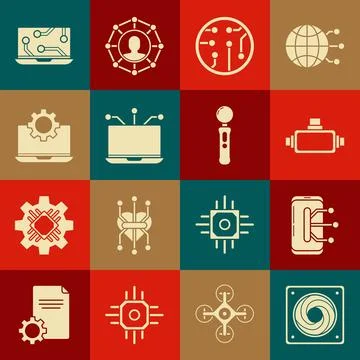 Set Computer cooler, Smartphone, mobile phone, Virtual reality glasses, Pro.. Illustrazione stock