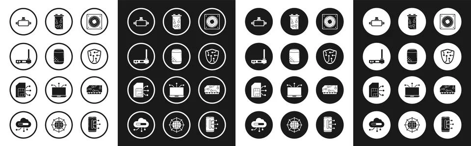 Set Computer cooler, Voice assistant, Router and wi-fi signal, Virtual reality Illustrazione stock