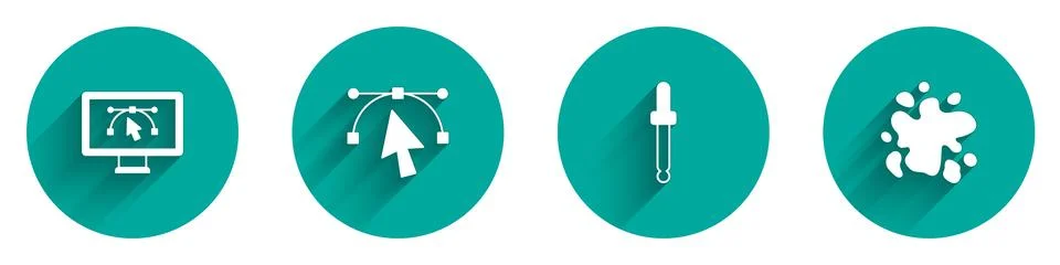 Set Computer with design program, Bezier curve, Eyedropper color picker pal.. イラスト素材