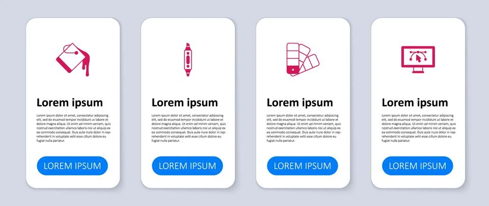 Set Computer with design program, Color palette guide, Marker pen and Paint.. Illustrazione stock