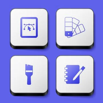 Set Computer with design program, Color palette guide, Paint brush and Note.. イラスト素材