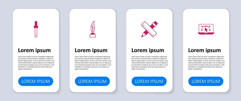 Set Computer with design program, Crossed ruler and pencil, Feather inkwell.. Stock Illustration