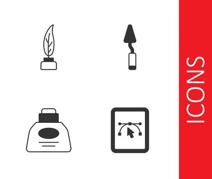 Set Computer with design program, Feather and inkwell, Inkwell and Palette .. 스톡 일러스트