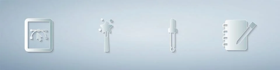 Set Computer with design program, Magic wand, Eyedropper color picker palet.. 스톡 일러스트