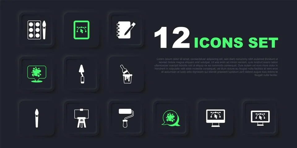 Set Computer with design program, Palette knife, Paint spray, Wood easel,  .. イラスト素材