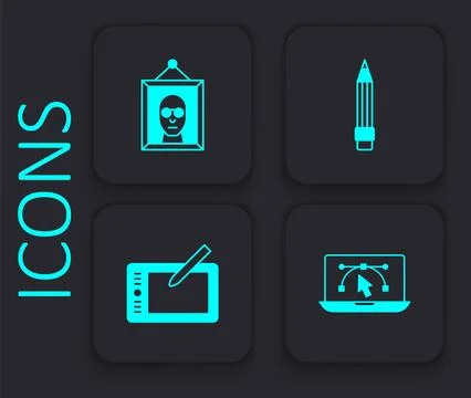 Set Computer with design program, Picture, Pencil eraser and Graphic tablet.. Stock Illustration