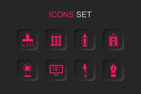 Set Computer with design program, Wax crayons for drawing, Paint brush, Pal.. 스톡 일러스트