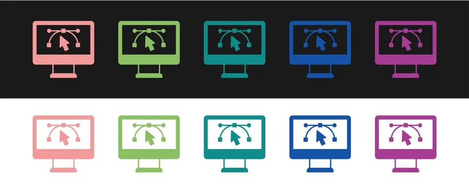 Set Computer display with vector design program icon isolated on isolated o.. Stock Illustration