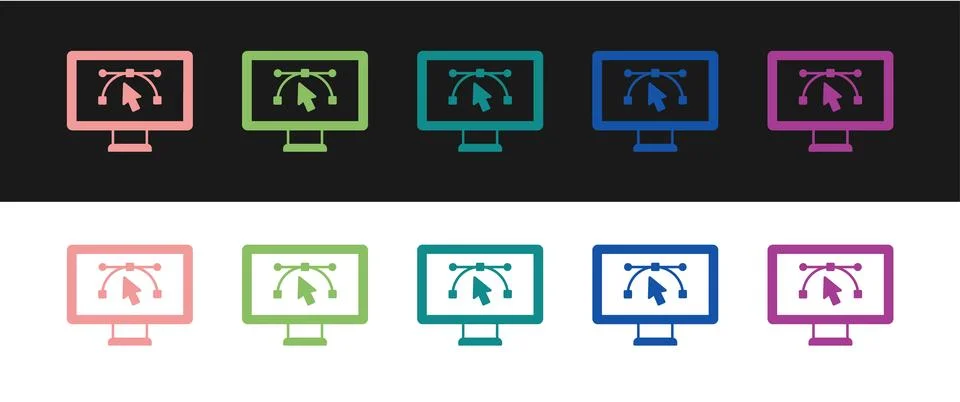 Set Computer display with vector design program icon isolated on isolated o.. Stock Illustration