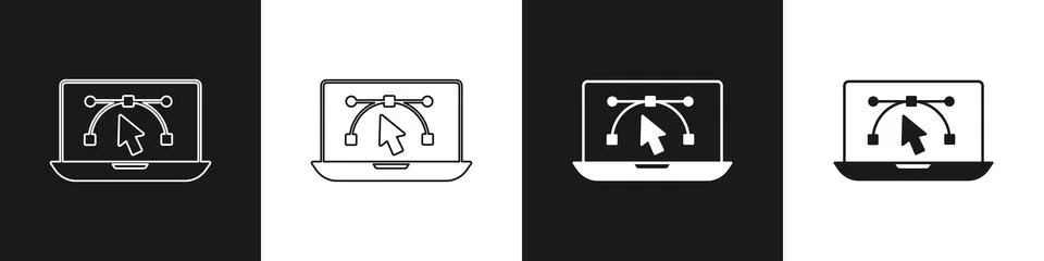 Set Computer display with vector design program icon isolated on isolated o.. Stock Illustration