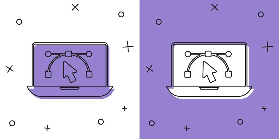 Set Computer display with vector design program icon isolated on isolated o.. Illustrazione stock