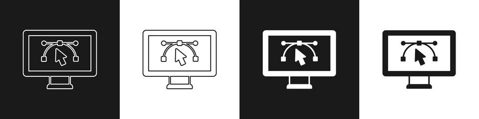 Set Computer display with vector design program icon isolated on isolated o.. Stock Illustration