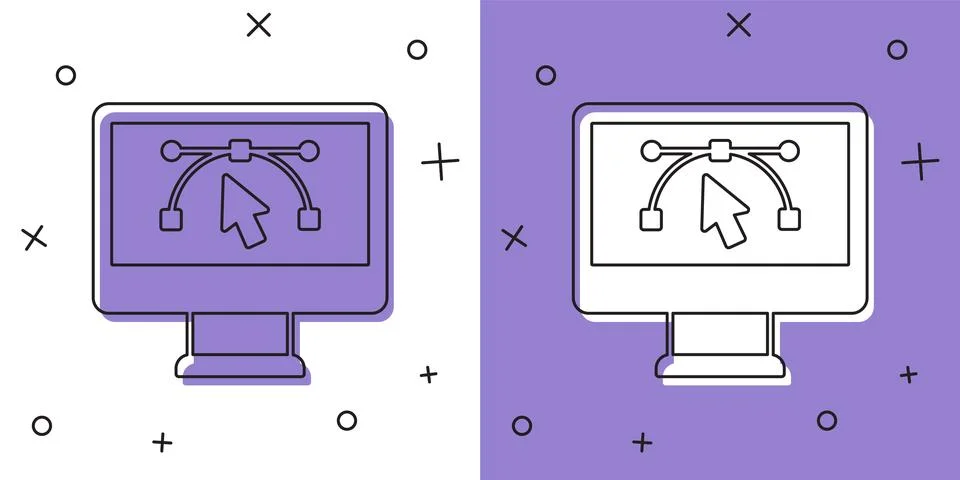 Set Computer display with vector design program icon isolated on isolated o.. Stock Illustration