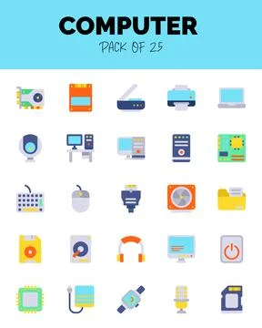 Set of Computer flat icons for logo &amp; web. Vector illustration Illustrazione stock