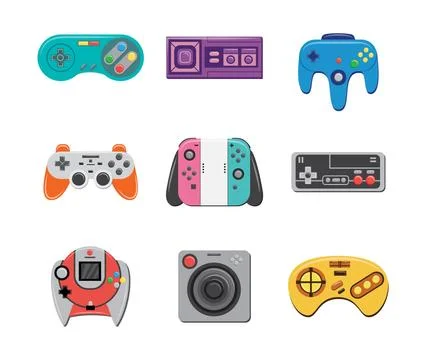 Set of computer games joysticks or controllers flat vector illustration isolated Stock Illustration