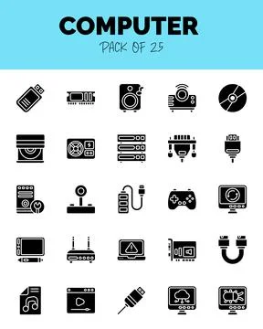Set of Computer Glyph icons for logo &amp; web. Vector illustration Stock Illustration