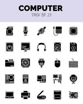 Set of Computer Glyph icons for logo &amp; web. Vector illustration 库存插图