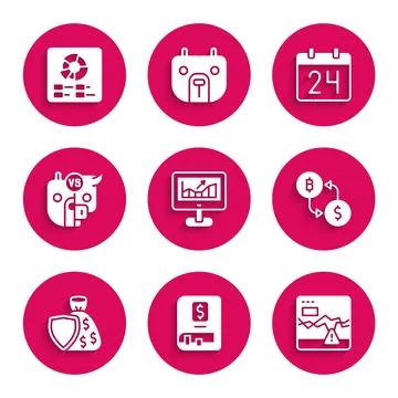 Set Computer with growth graph, Financial book, Failure stocks market Illustrazione stock