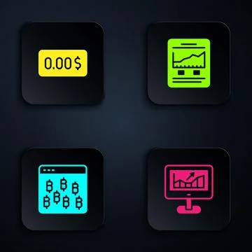 Set Computer with growth graph, Zero cost, Bitcoin in browser and Website. Black Stock Illustration