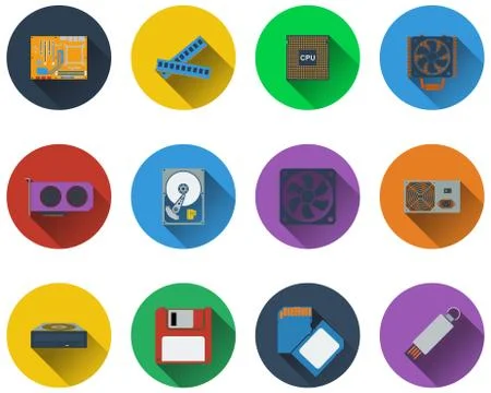 Set of computer hardware icons in flat design Illustrazione stock