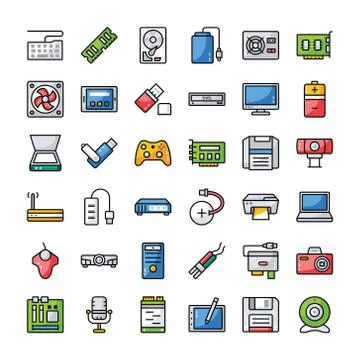 Set Of Computer Hardware Icons Stock Illustration