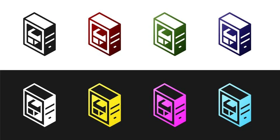Set Computer icon isolated on black and white background. PC component sign Stock-Illustration