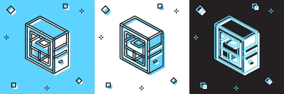 Set Computer icon isolated on blue and white, black background. PC component Illustrazione stock