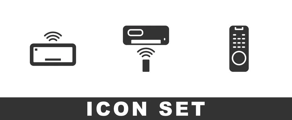 Set Computer keyboard, Air conditioner and Remote control icon. Vector Stock Illustration